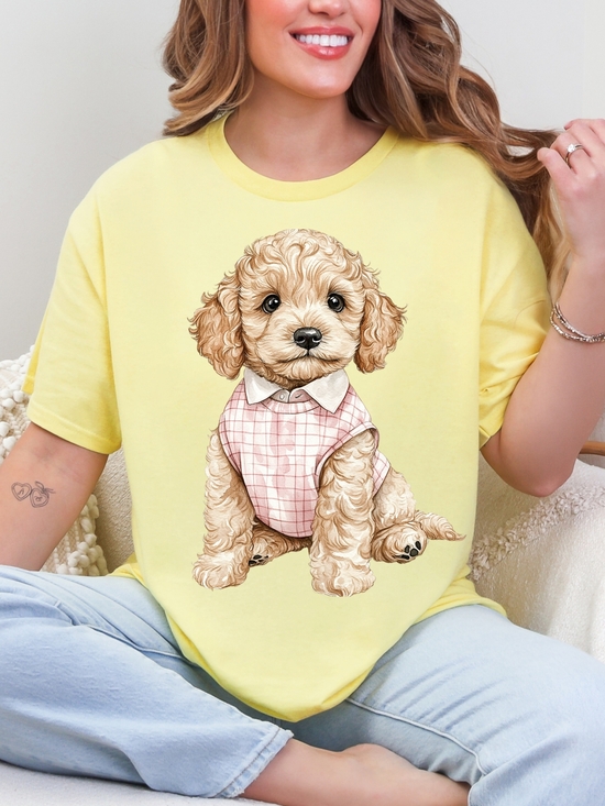 Gildan Tops - Gildan Yellow Tee with Cream Puppy Graphic